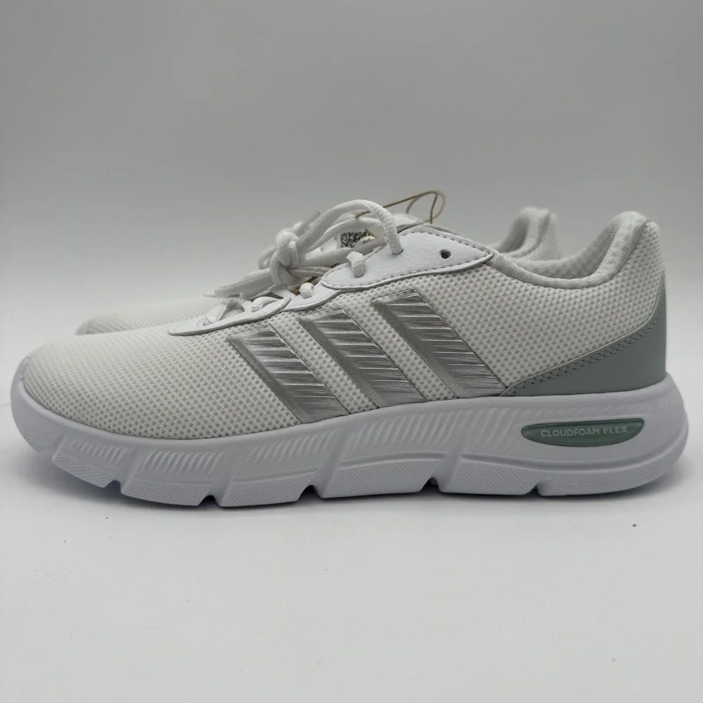 Adidas Cloudfoam Flex Lace Running Shoes White Gray Women's Size 9‎ NEW